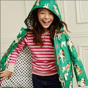 Boden Mini Girls Green Dog Patterned Rain Coat Sz3-4